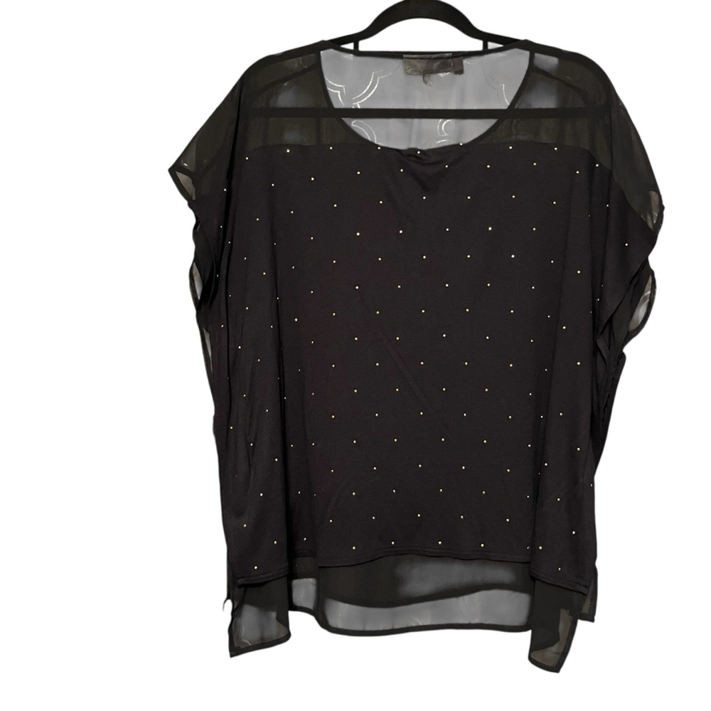 Jennifer Lopez size large black top with sheer overlay rhinestone detail NWT